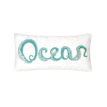 Octopus Ocean Throw Pillow, Coastal Embroidered Nautical Accent Decor, 14 x 22 x 4
